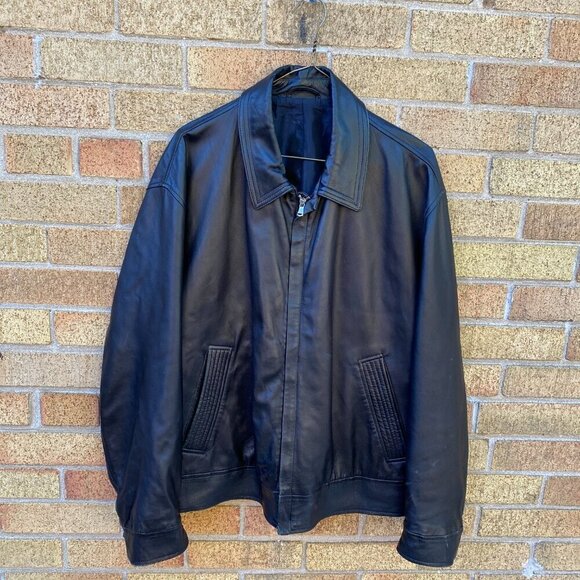 Vintage 1980s Hugo Boss Leather Jacket W/ Lampo Zipper Large Black - Picture 5 of 16